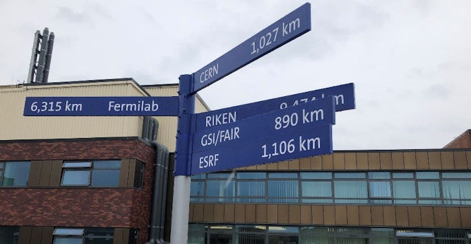 Signpost on Physics rooftop, highlighting the department’s many international links