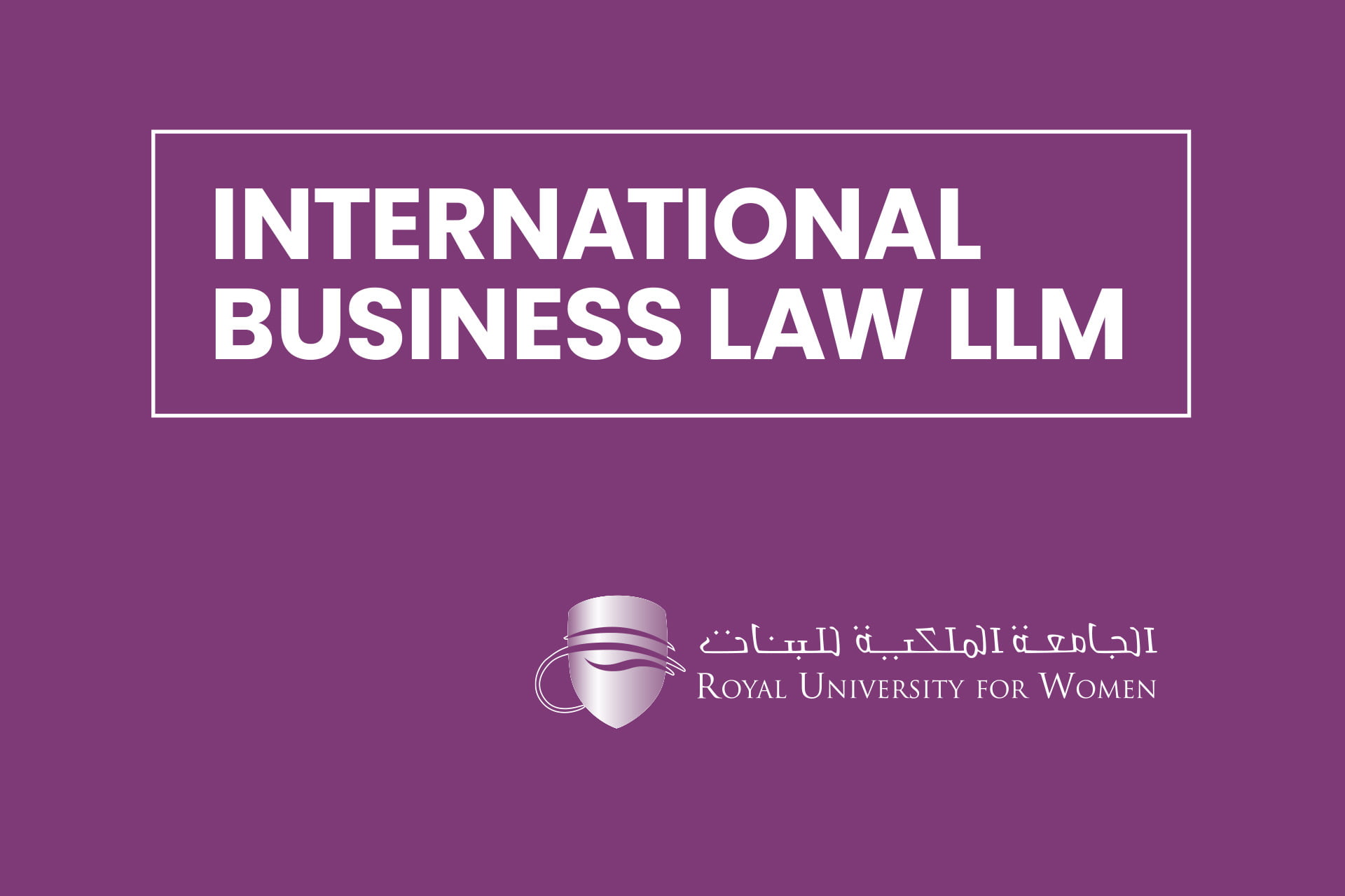 Purple logo for International Business Law LLM at Royal University for Women