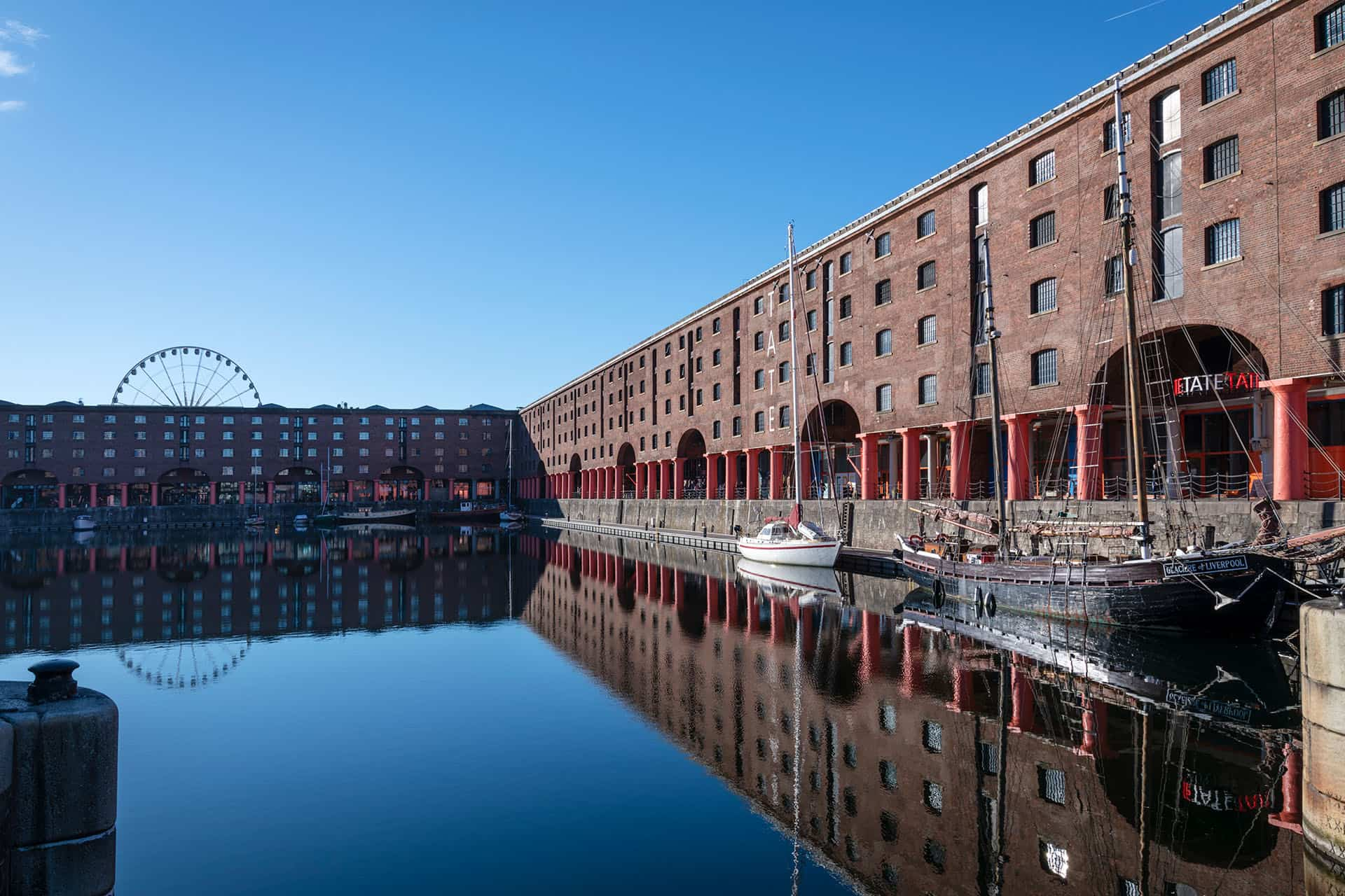 Albert Dock with redbrick buildings in Liverpool