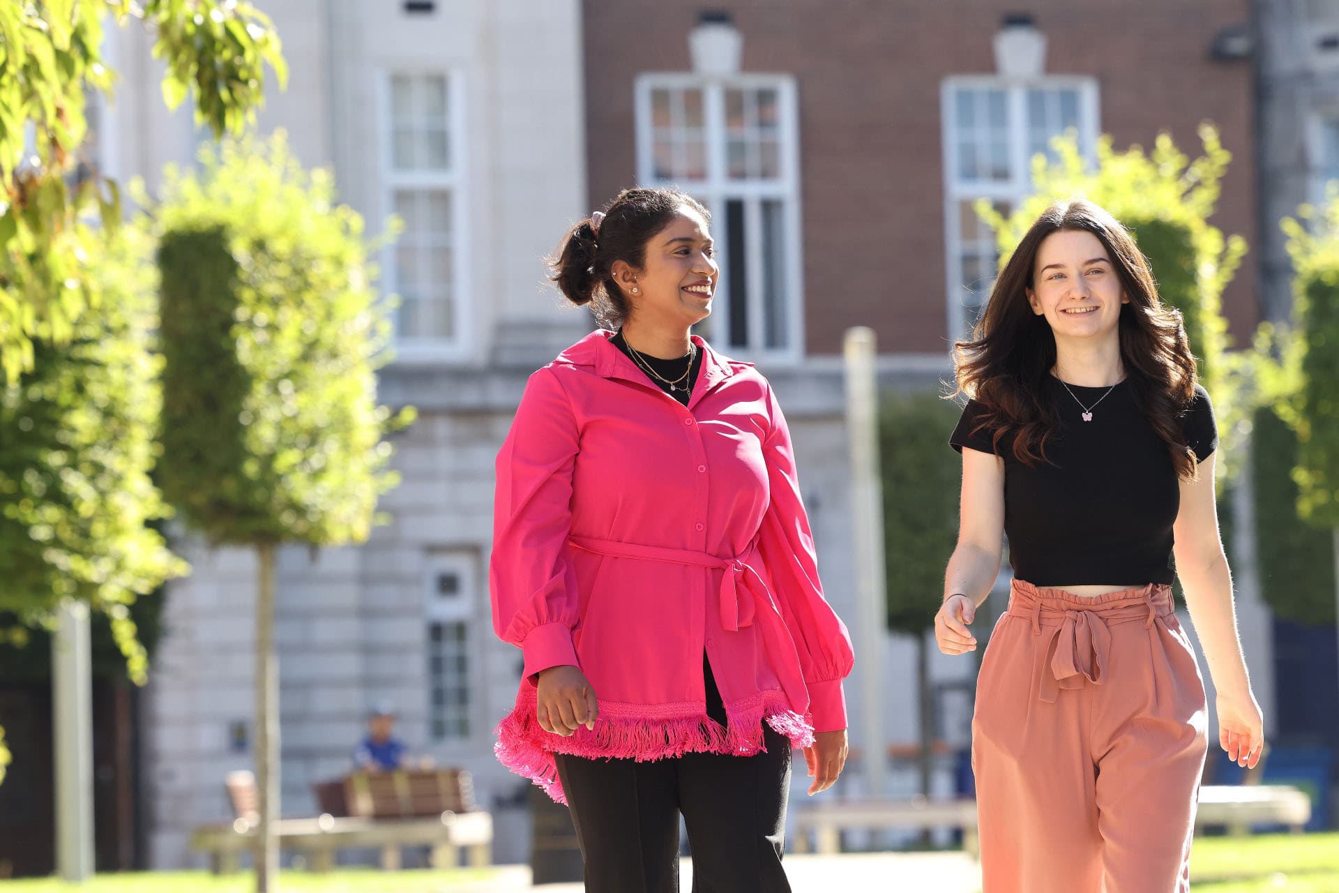 Students walking across campus