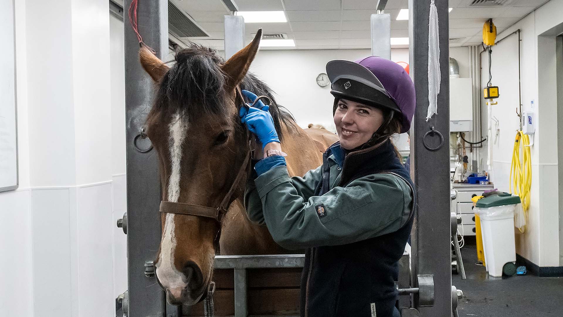 Student vet standing next to a horse