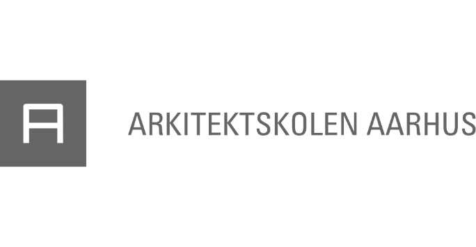 Grey Square with a stylised 'A' in the middle. Next to the square is the text 'Arkitektskolen Aarhus'.