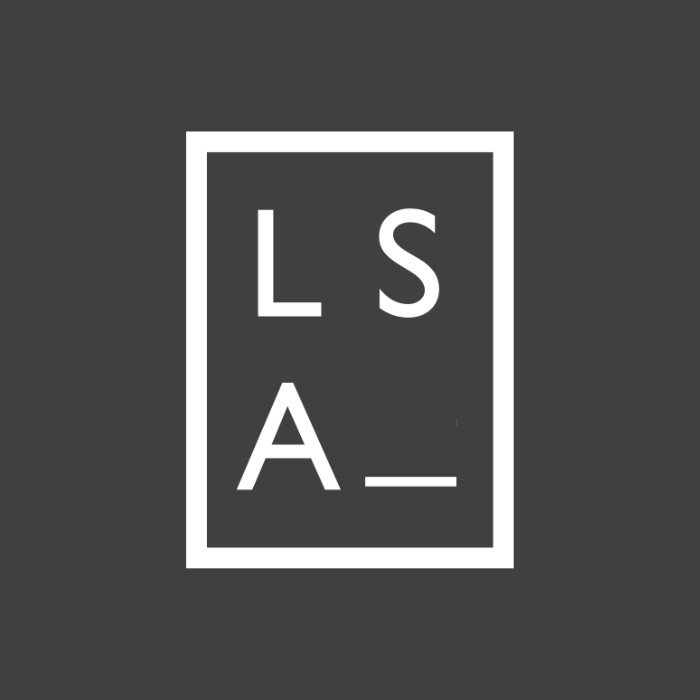 Grey square with the letters L, S & A in a white rectangle.