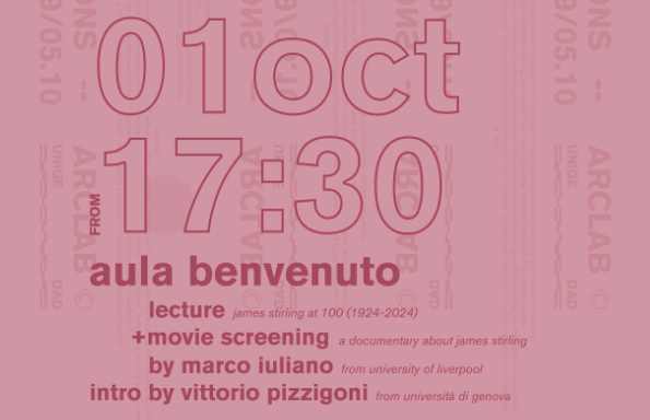 Graphic image text reading 01Oct 17:30 aula-benvenuto