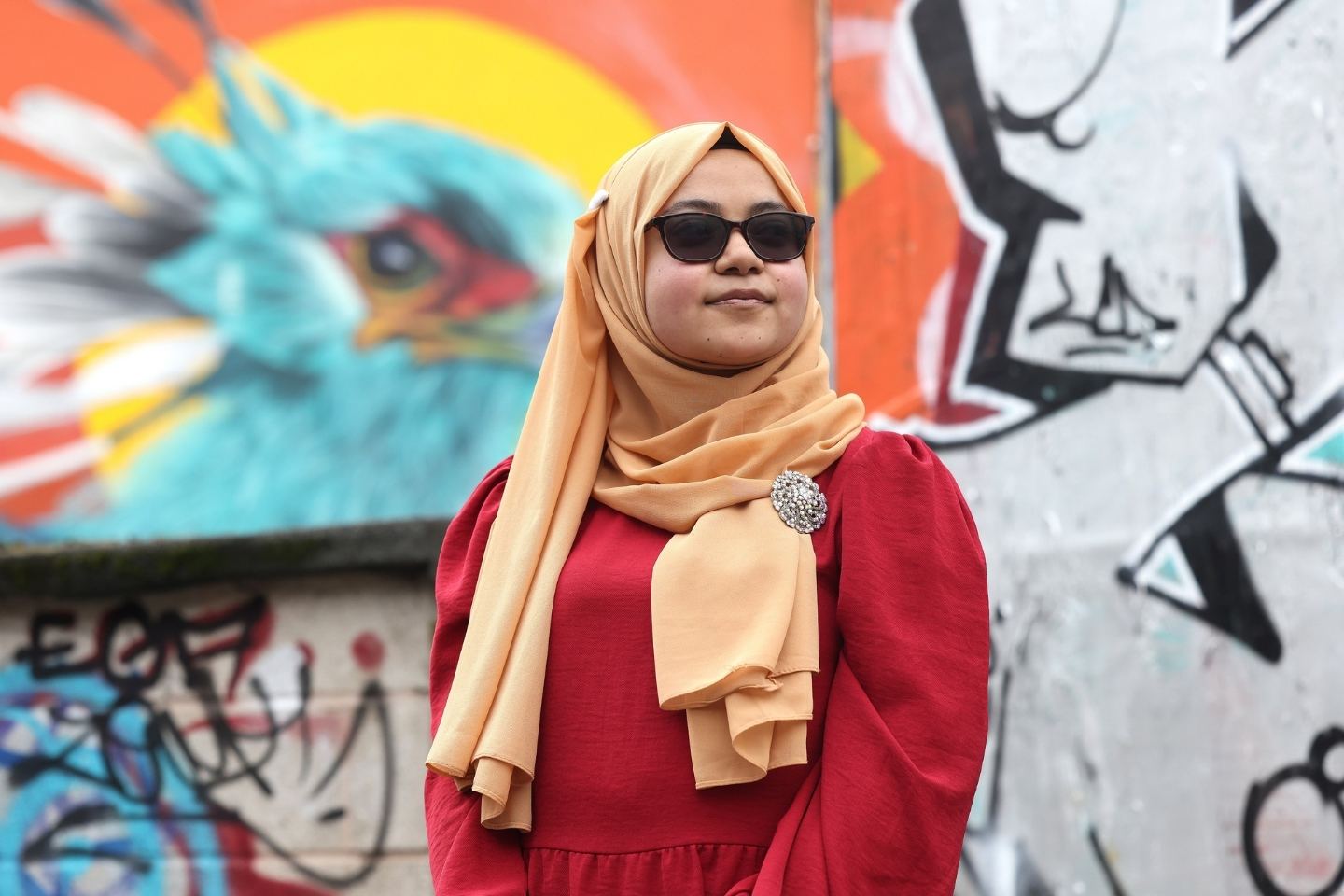 a student in an urban setting