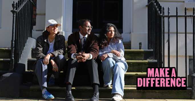 students on campus steps