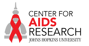 The organisation name is to the right of an illustration of a light grey dome with a spire that has a red AIDS ribbon over the top