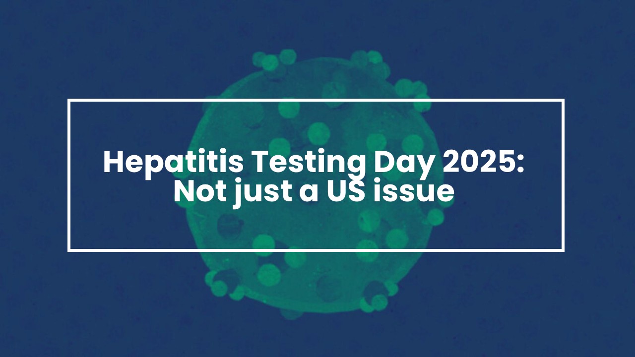 an illustration of a hepatitis C virus with the blog title written over the top