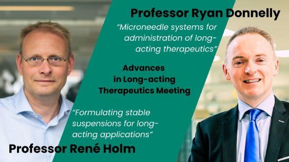 Professors René Holm and Ryan Donelly are both looking at the camera with friendly smiles. The text reads their keynote titles:  Professor René Holm - 