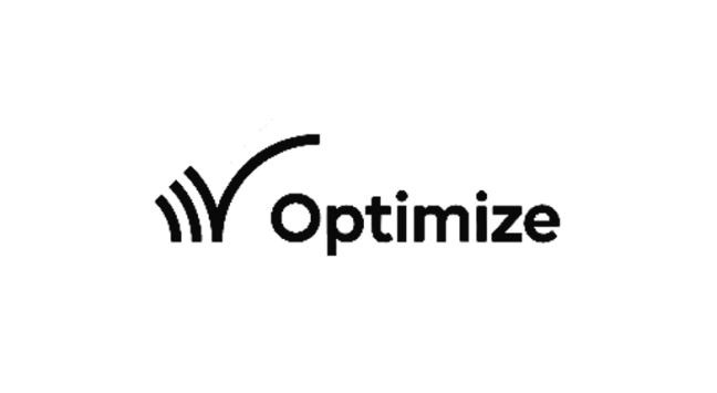 the Optimize logo is the organisation name to the right of three stacked tick marks.