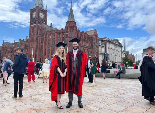 Lucy Walters and Rory Powell outside VGM