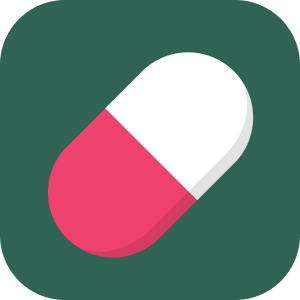 app icon, green background with white and pink pill illustration