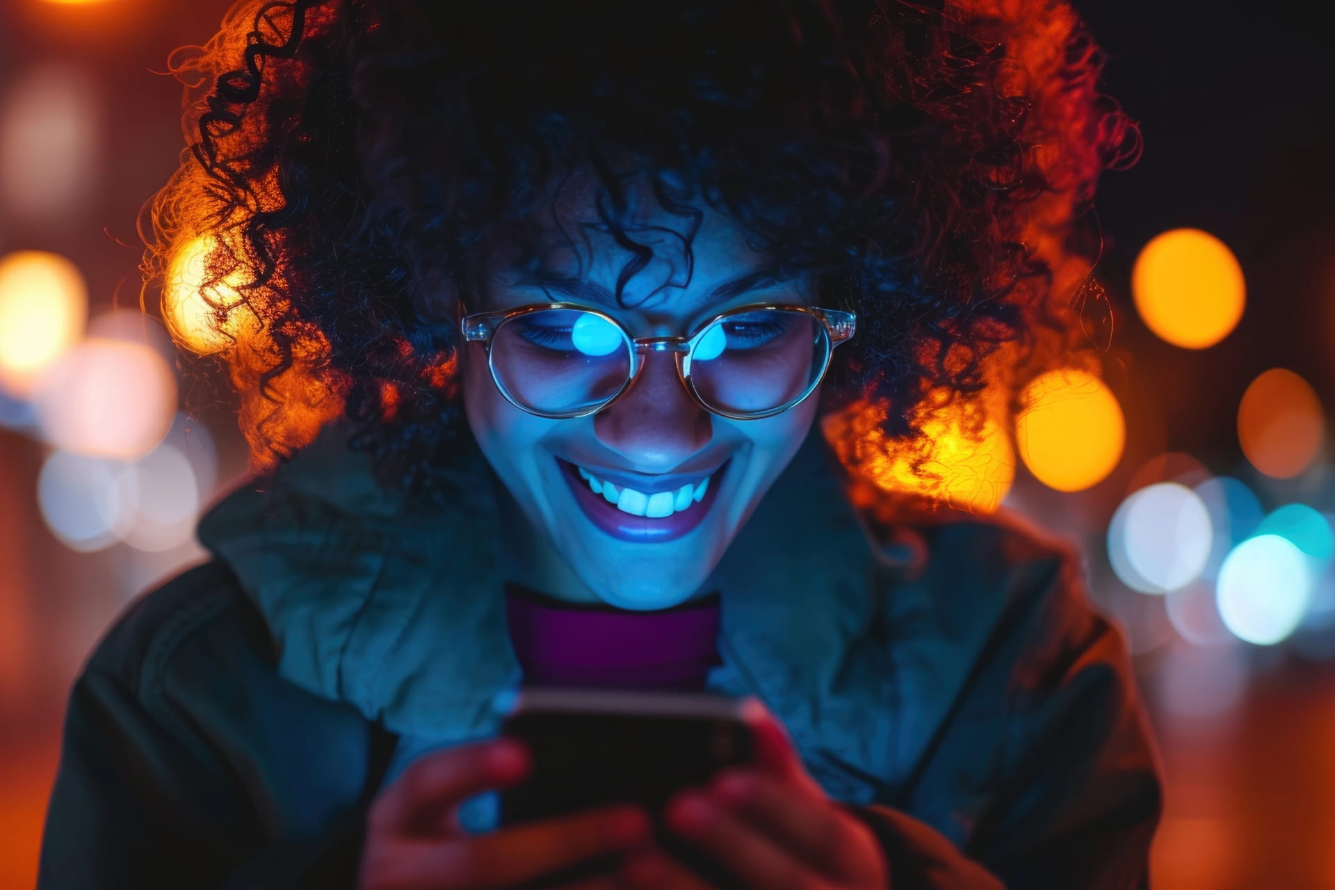 Student smiling as they look at a phone