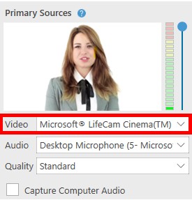 A screenshot of Panopto room settings showing the Video option highlighted