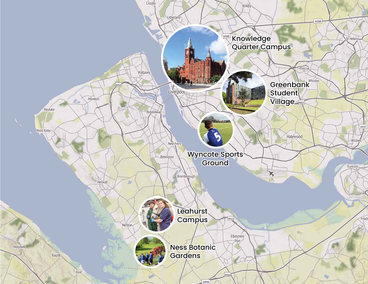 Map of liverpool city region highlighting campus locations