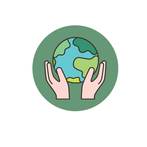 Hands holding a globe graphic with green background