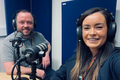 Two members of the podcast team, Danny Blair and Rebecca Jopson