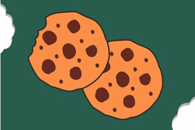 A drawing of two cookies on a green background