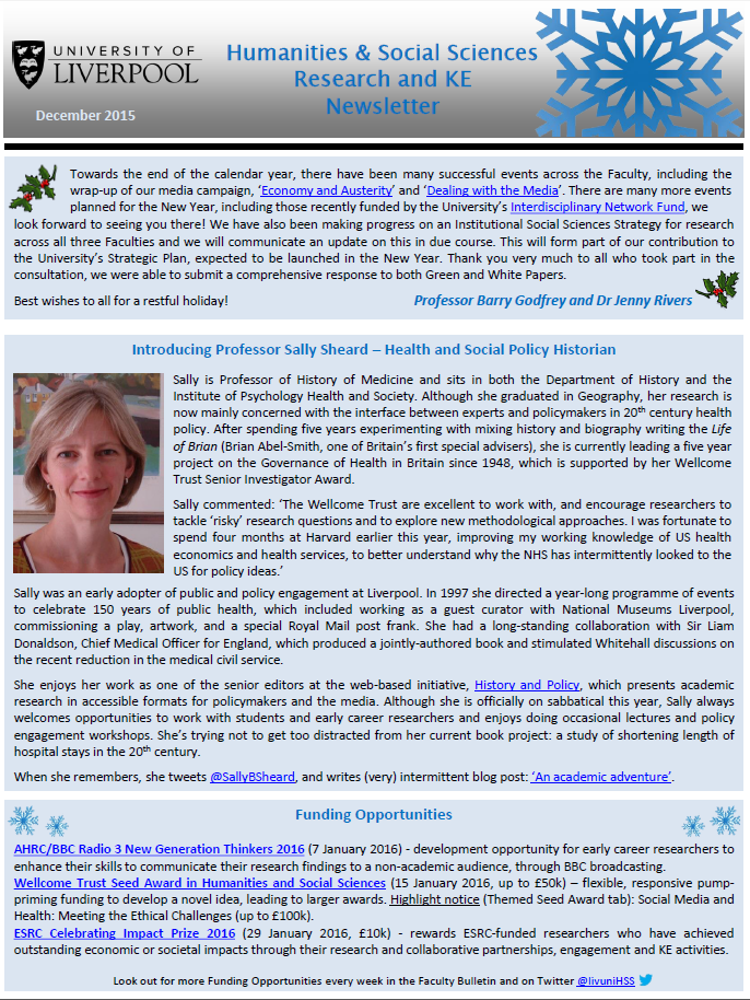 Front cover of the Newsletter December 2015