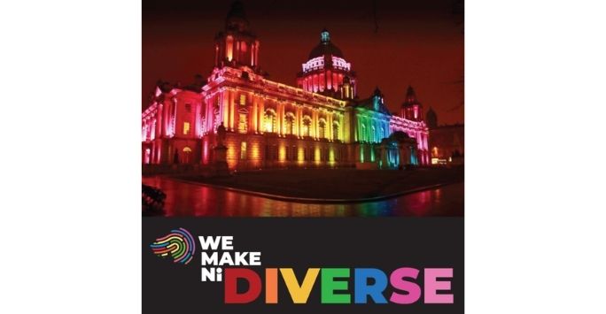 Stormont Assesmbly lit in LGBT pride colours