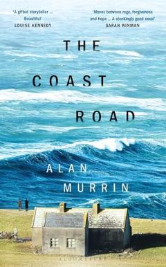 Book cover - showing a simple brickbuilt storey house surrounded by autumnal meadows in front of the sea with rolling waves - for The Coast Road by Alan Murrin