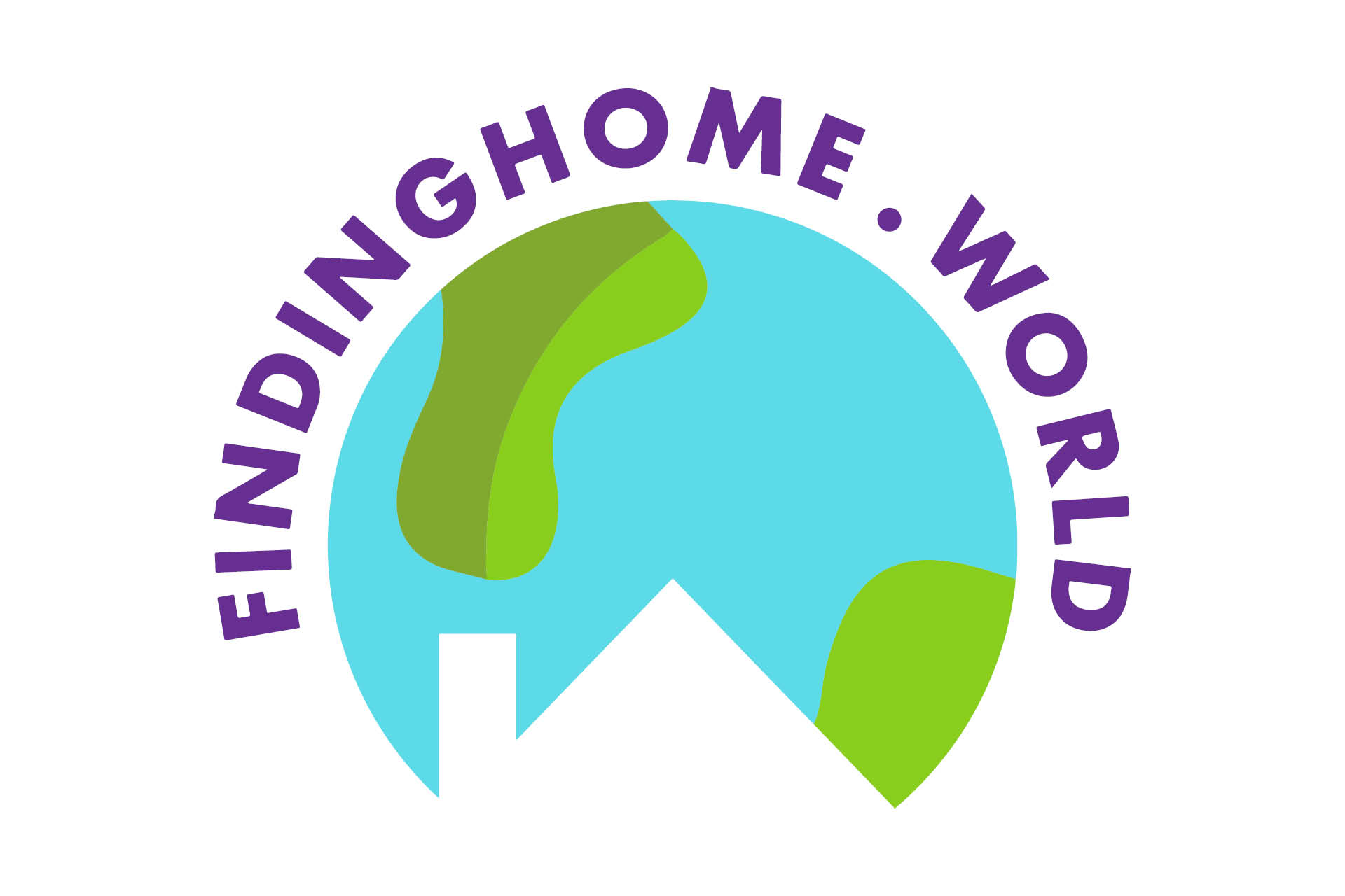 A world icon with text surrounding that reads 'Findinghome.world'.