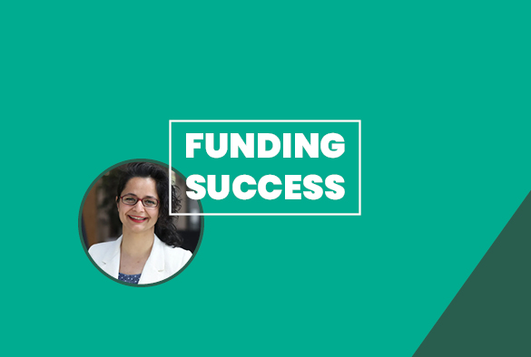 Teal green background with white bold writing that reads 'Funding Success'.