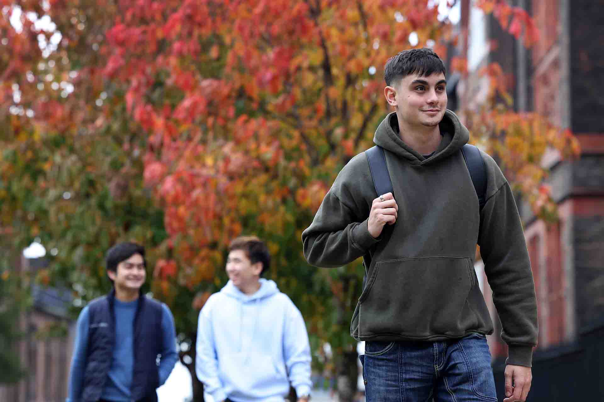 Students walking on campus.