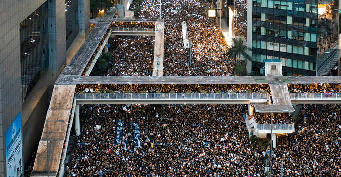 A crowd of people in Hong Kong.
