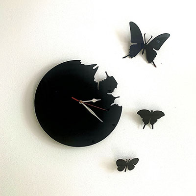 Image of clock with butterflies flying away from it - 'time flies'