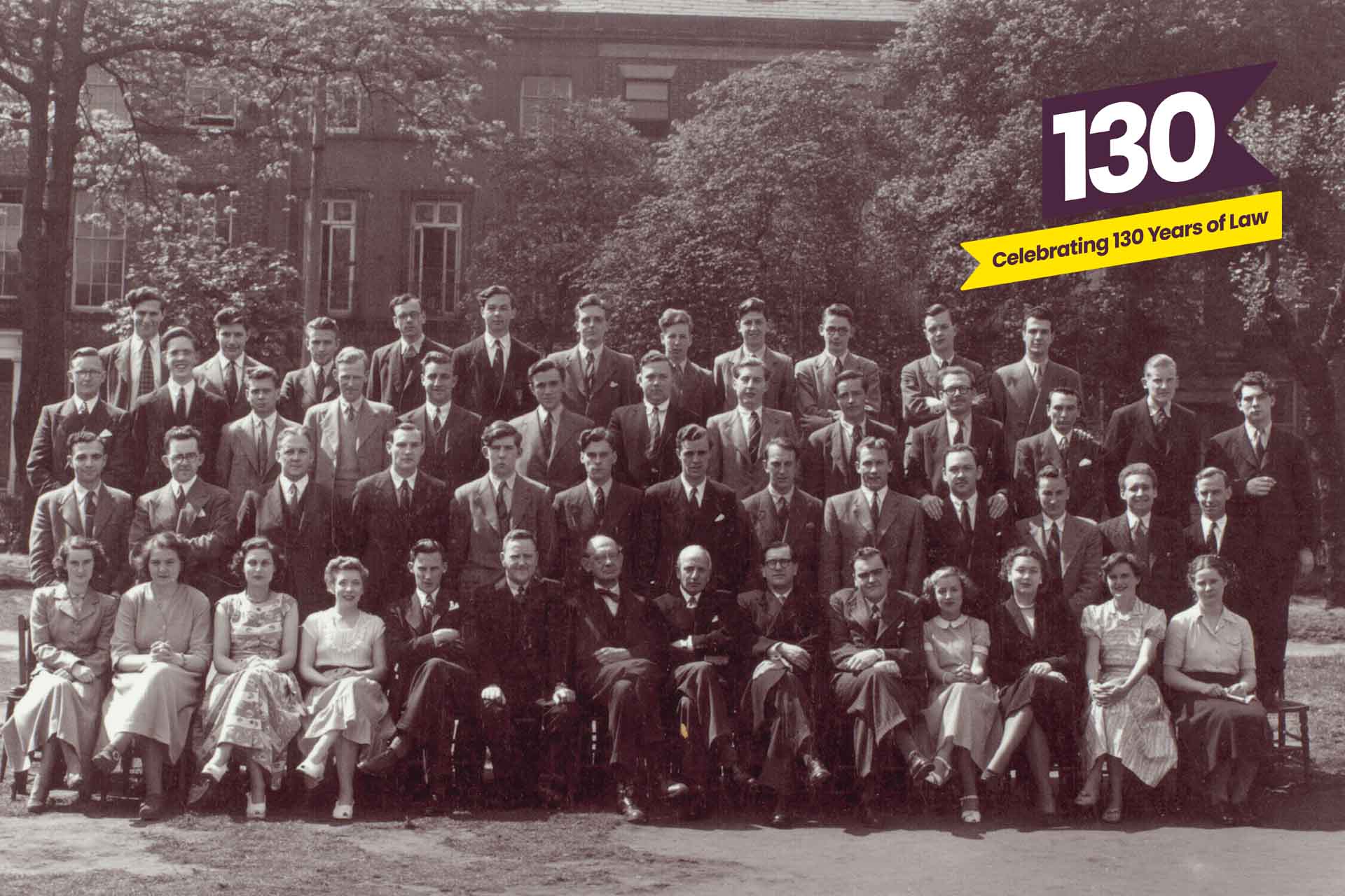 Archive image of Liverpool Law School students and academics from the 1940s.