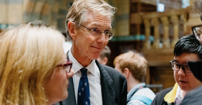 Sir Stephen Cobb talking to guests at the wine reception