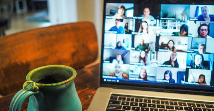 An online video call on a laptop.