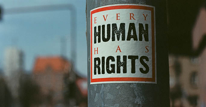 A sticker that reads 'Every human has rights'