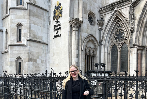 Law student Elizabeth Shanks outside the Royal Courts of Justice in London