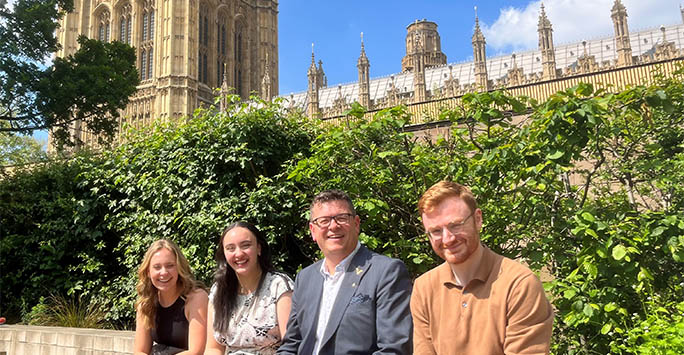 L-R: Keira Pearson, Ranya Tran, Cameron Dunleavy and Tony Lydon outside the Houses of Parliament