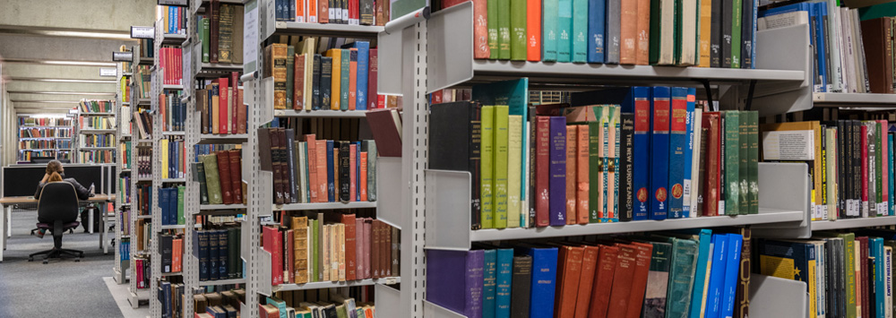 Library shelves filled with legal books