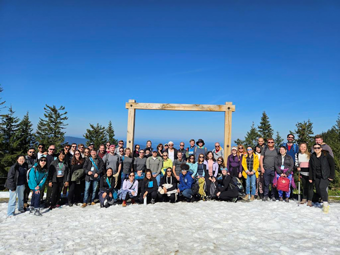 Group at the summit of Mt. Wallberg, in the snow