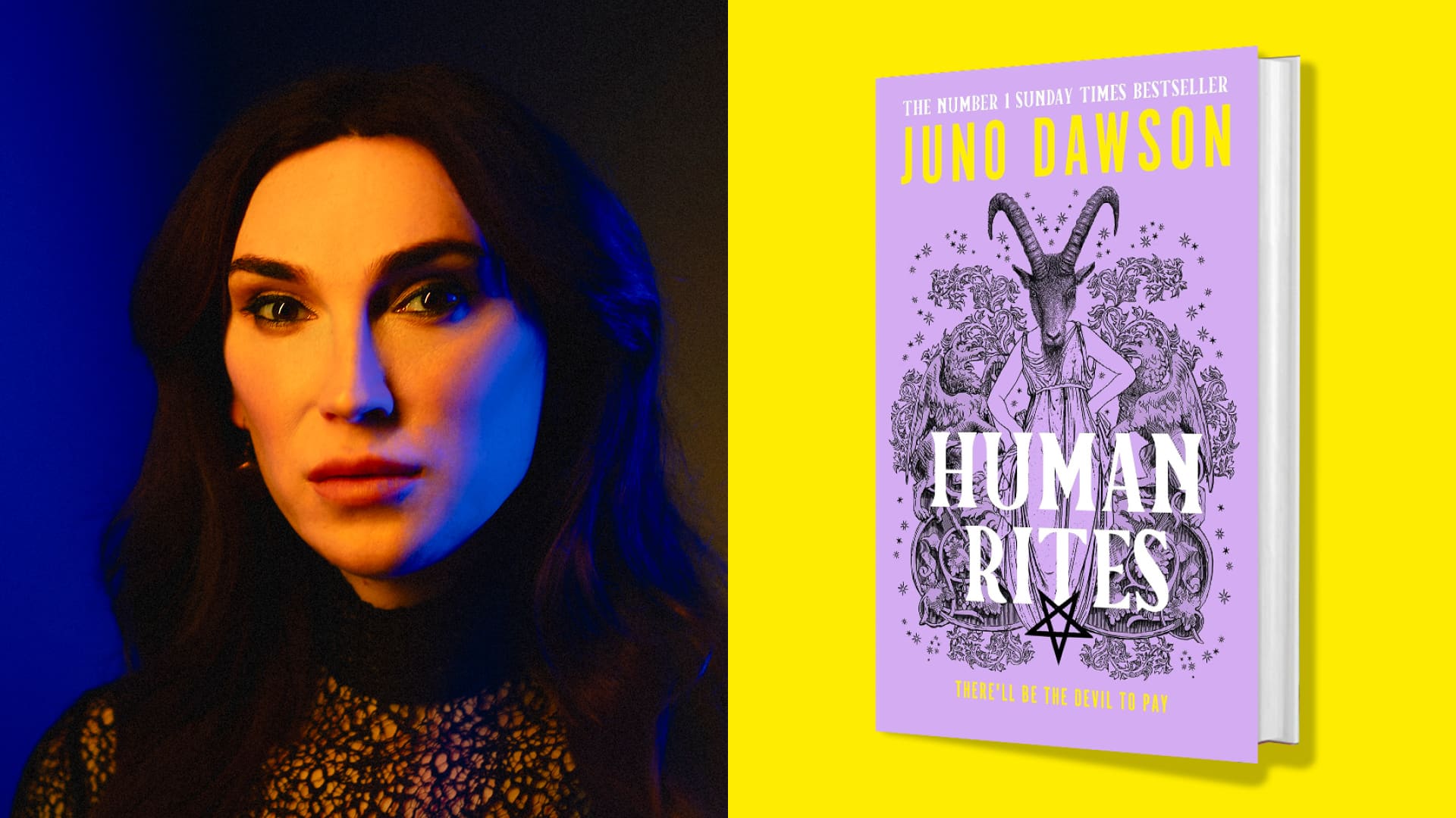 Juno Dawson headshot and Human Rites book cover