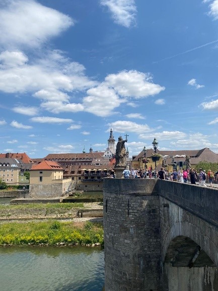 View of a German city, Würzburg with an old bridge and historic buildings