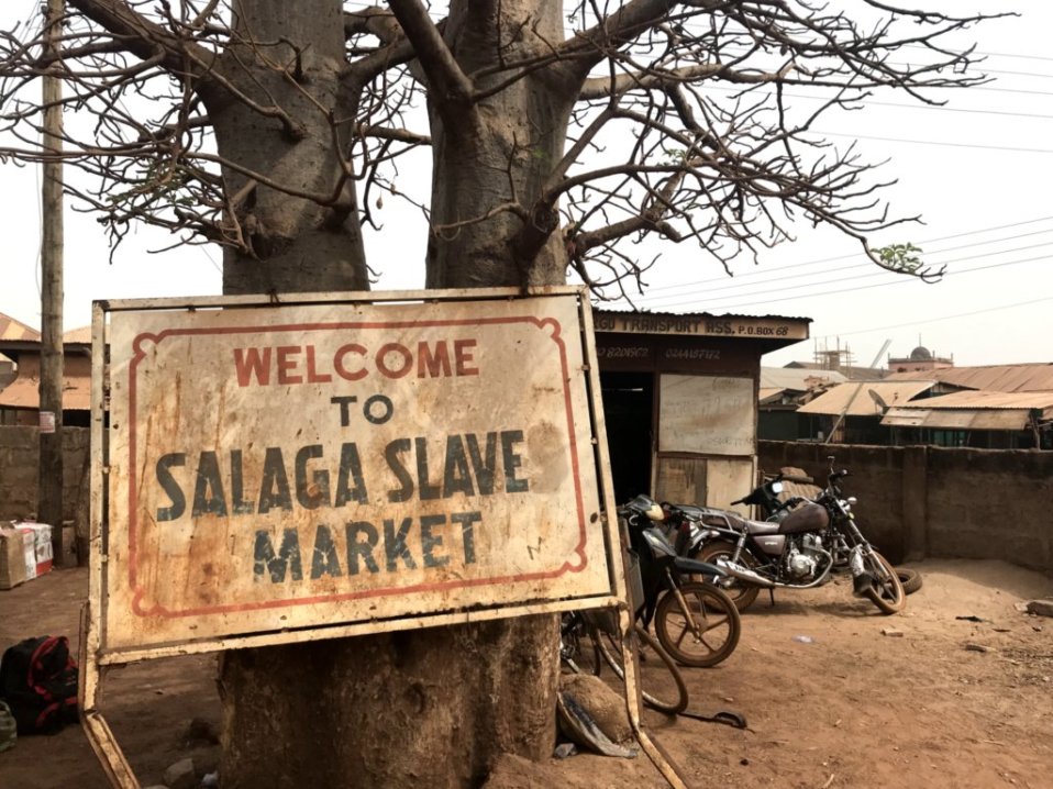 Sign at the historical slave market site in Salaga, Ghana