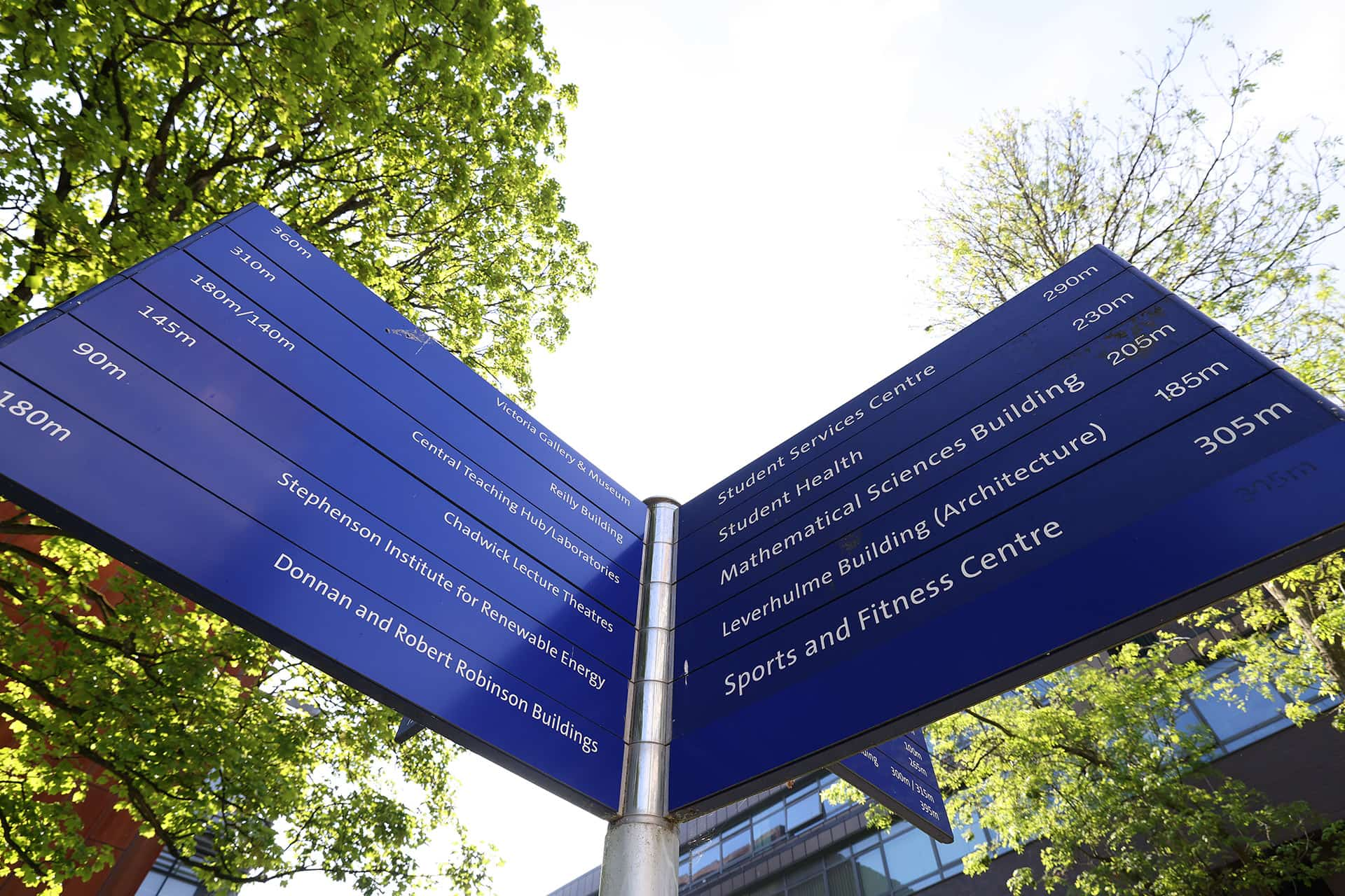 Directional signpost on campus