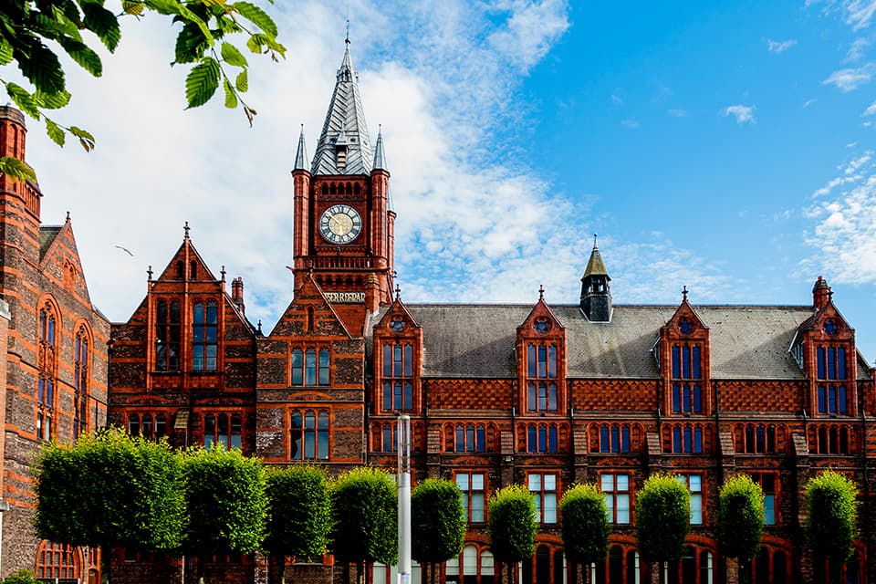 Victoria Gallery and Museum clock tower and redbrick building