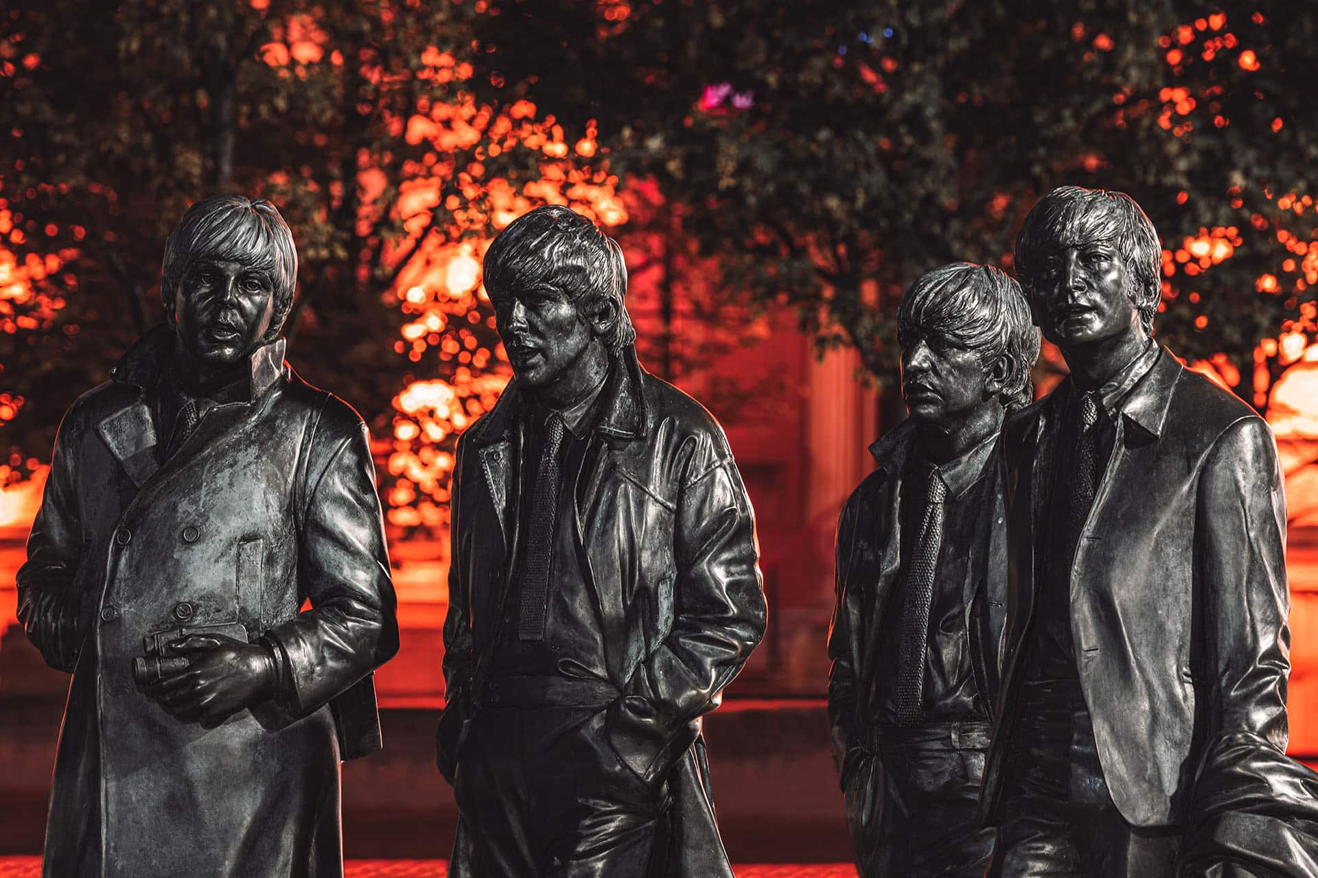 Statue of the 4 members of the band, the Beatles at Liverpool Pier Head