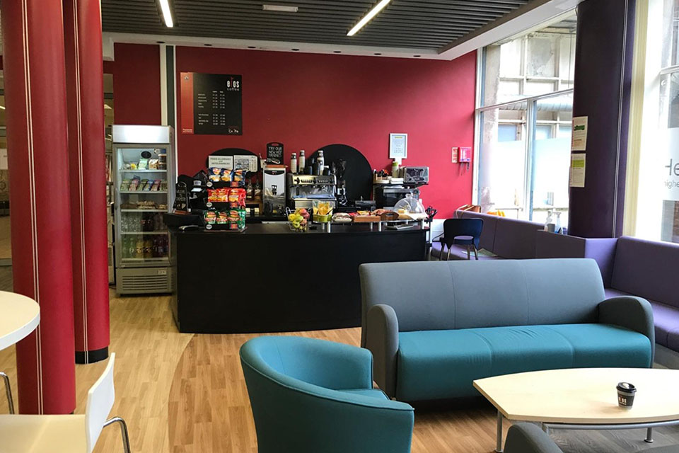 Cafe counter and seating area in the Chemistry cafe