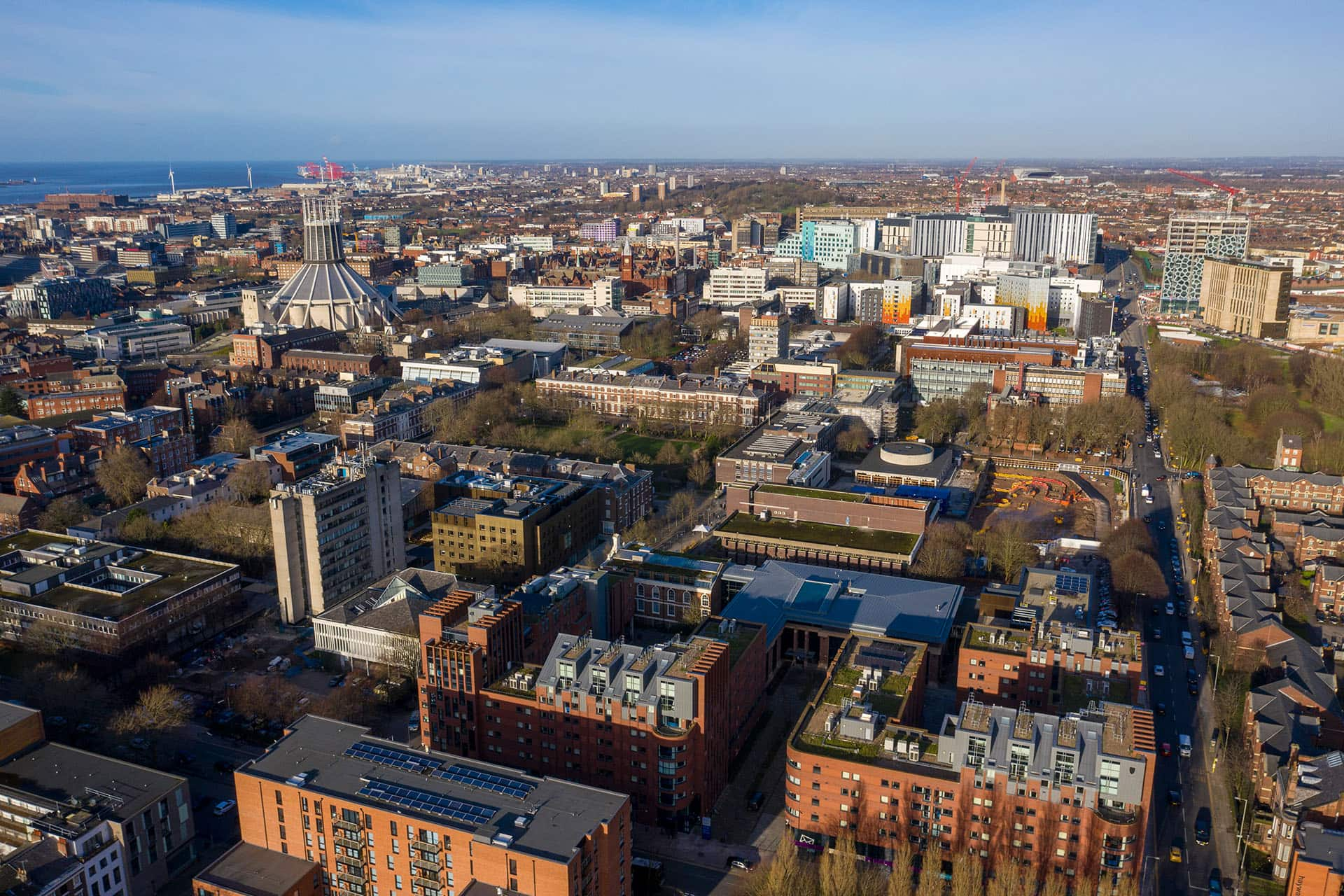 Aerial shot of city centre University campus