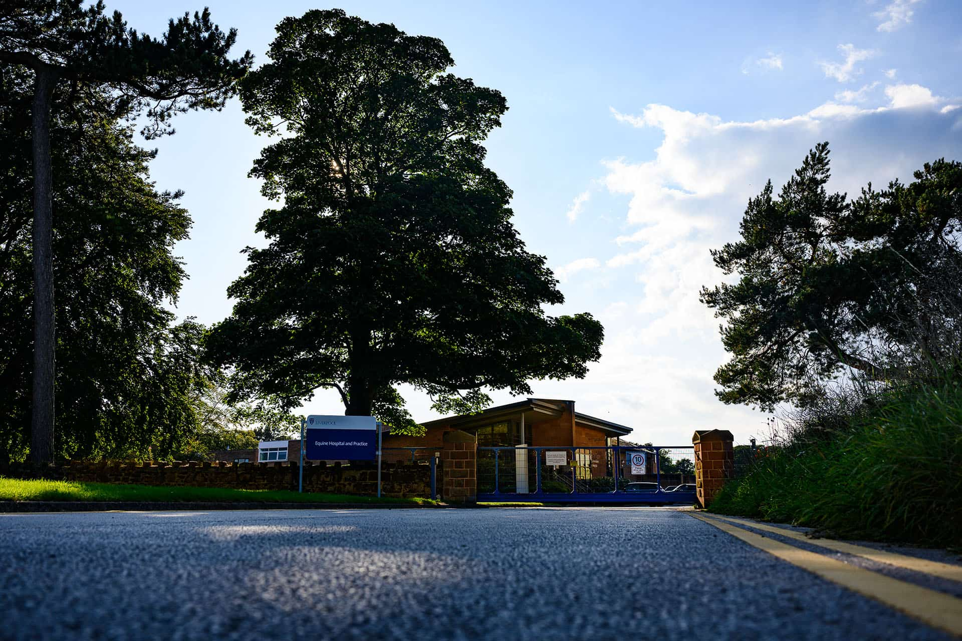 Equine Hospital building and entrance gate at Leahurst