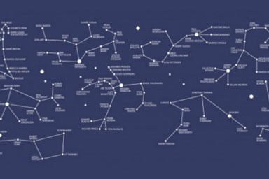 A blue and white constellation map