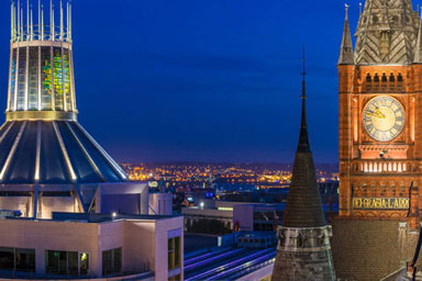 View of the Catholic Cathedral and VGM at night