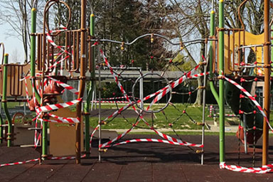 A playground sealed off with tape